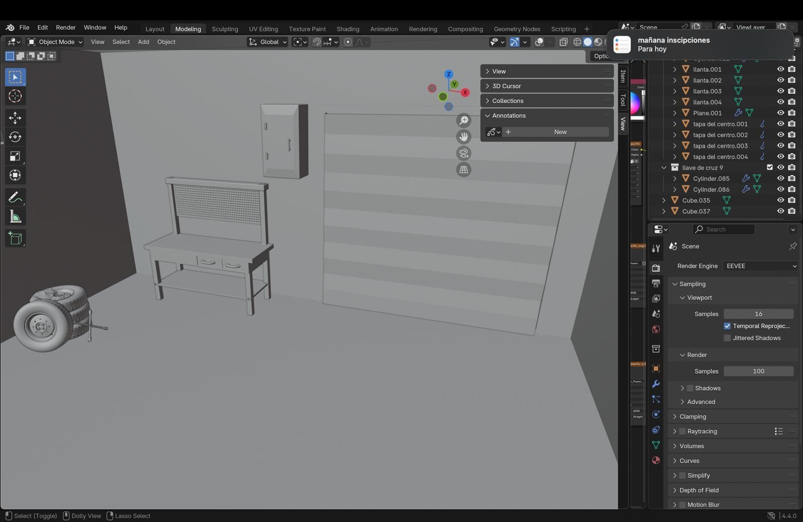 Modelado de la escena en Blender